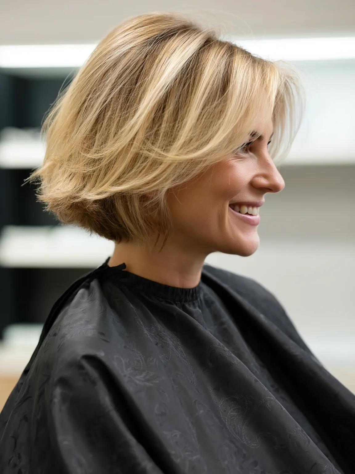 Medium-Length Wavy Layered Bob in Sandy Blonde